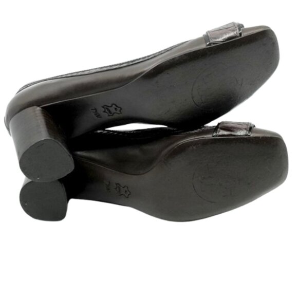 TORY BURCH~Odessa Pump~BLOCK HEEL Brown & BLACK LEATHER WOMENS SHOES 7.5M - Picture 6 of 6